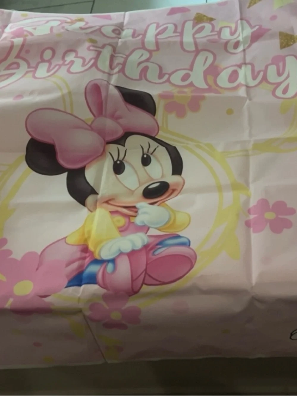 Festive pink Minnie Mouse birthday party photography backdrop banner (5x 3ft)